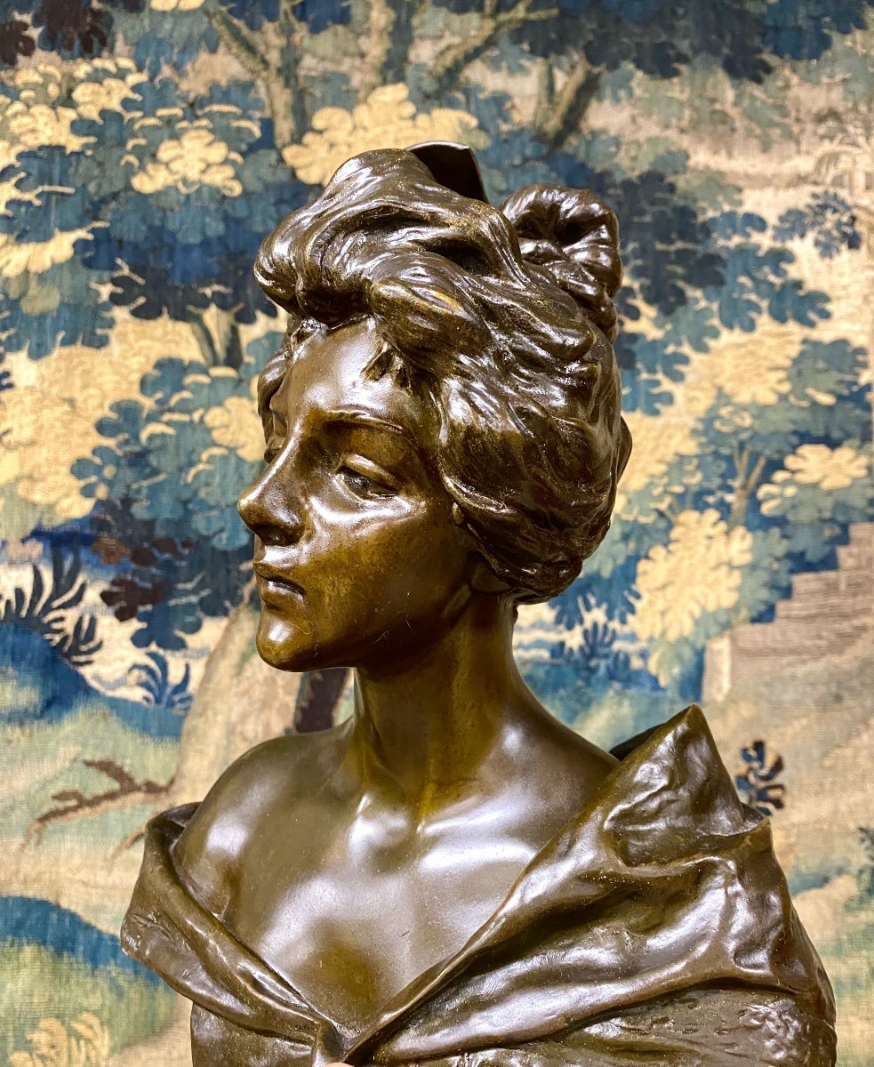 Emmanuel Villanis - « Carmen », Sculpture En Régule à Patine Marron Signée. Fin XIXeme Siècle-photo-1