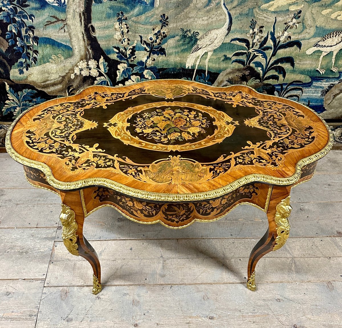 Violin Shaped Middle Table In Marquetry, Or Desk, Napoleon III Period-photo-3