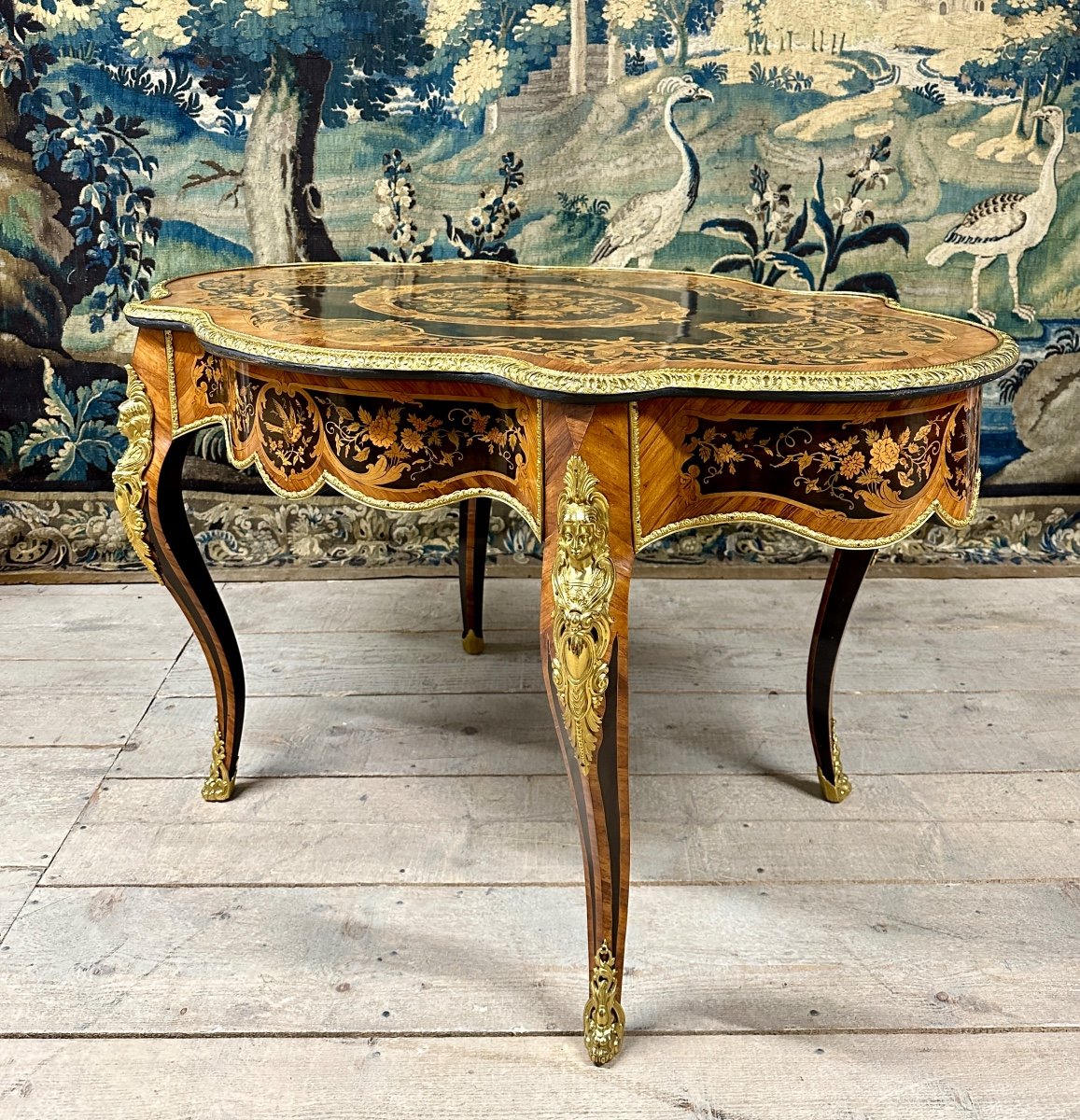 Violin Shaped Middle Table In Marquetry, Or Desk, Napoleon III Period-photo-4
