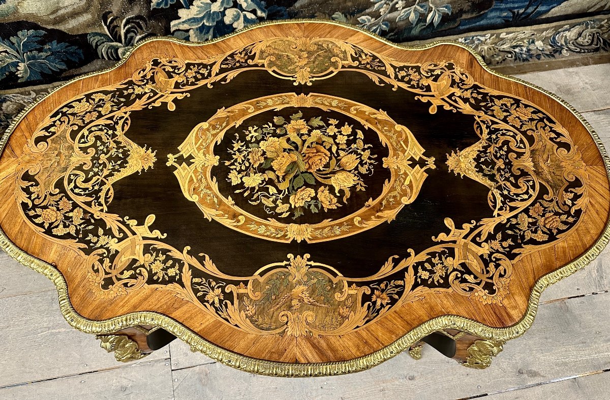 Violin Shaped Middle Table In Marquetry, Or Desk, Napoleon III Period-photo-1