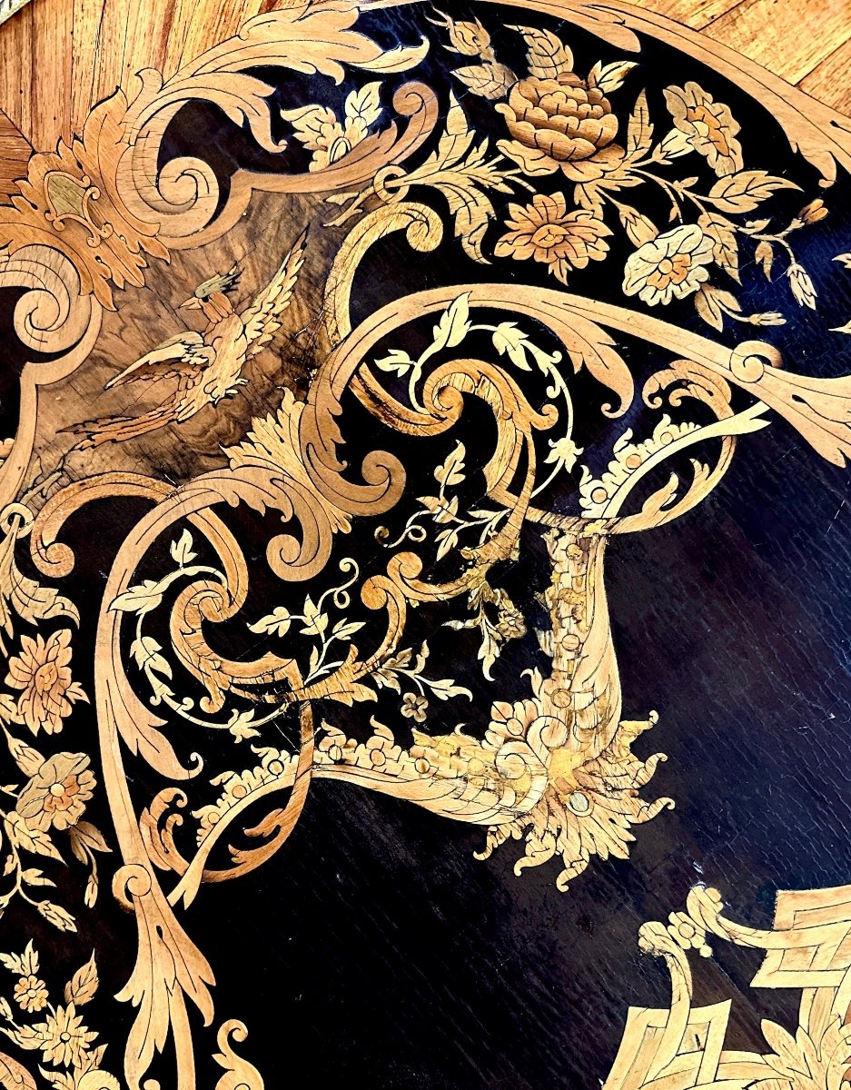 Violin Shaped Middle Table In Marquetry, Or Desk, Napoleon III Period-photo-3