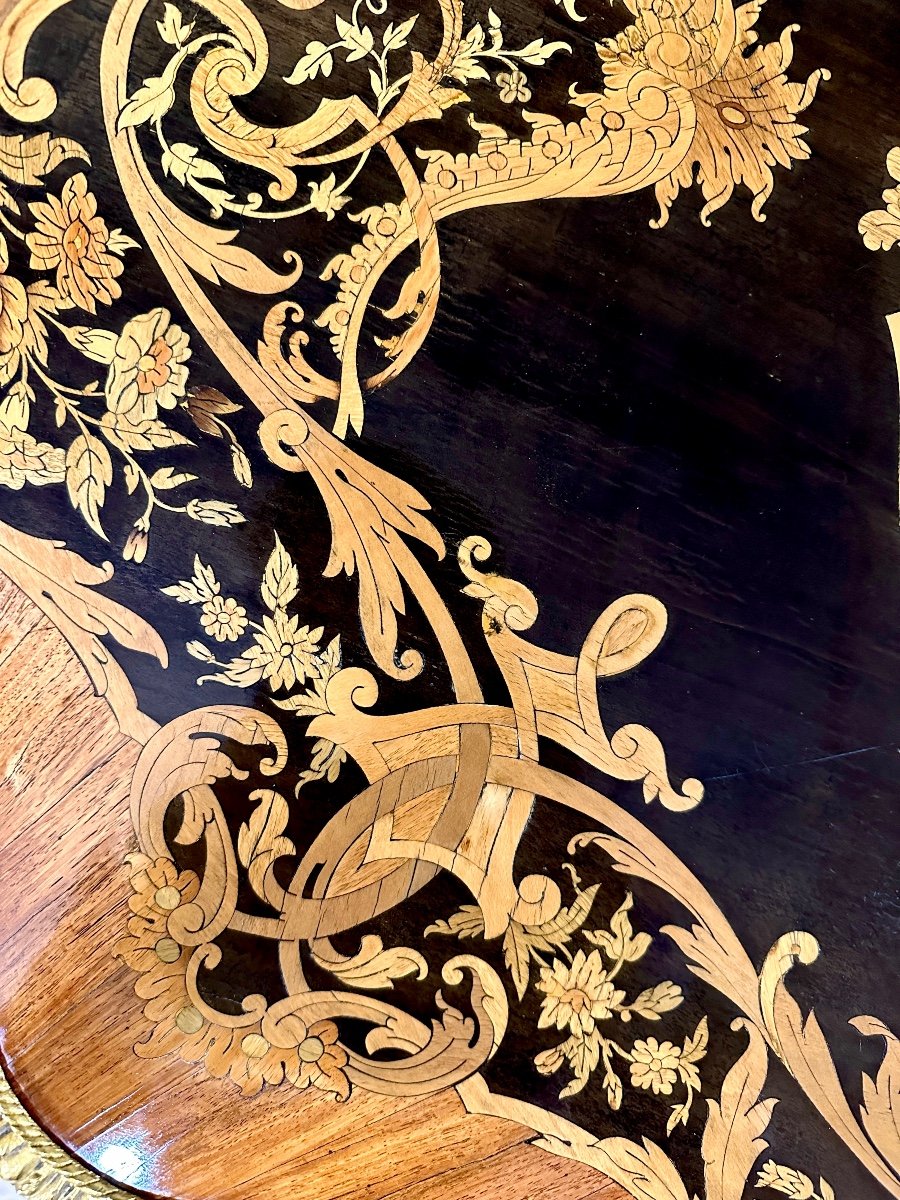 Violin Shaped Middle Table In Marquetry, Or Desk, Napoleon III Period-photo-7