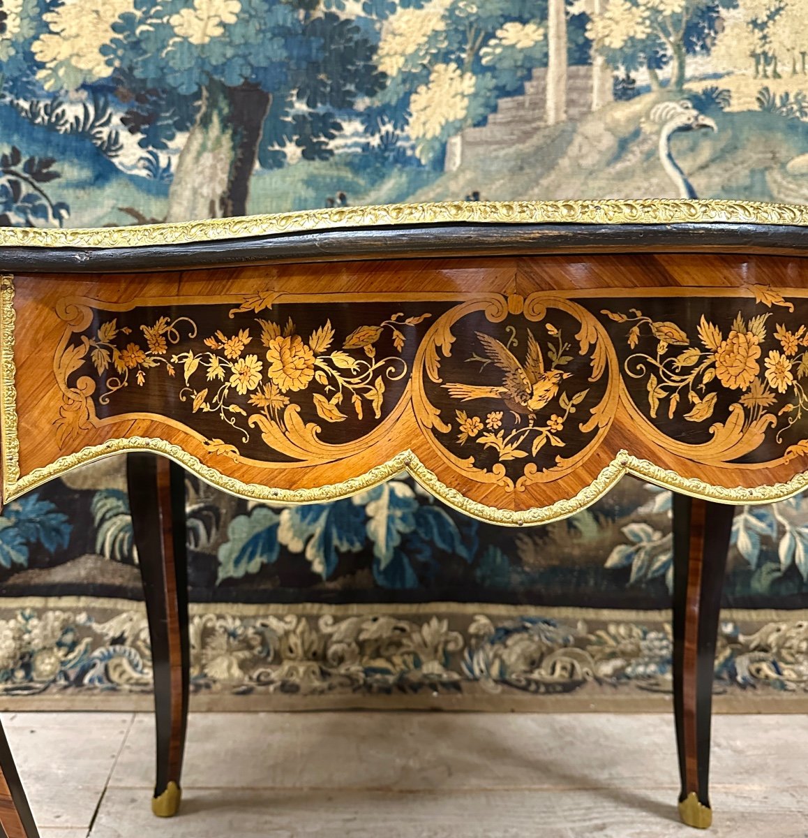 Violin Shaped Middle Table In Marquetry, Or Desk, Napoleon III Period-photo-8