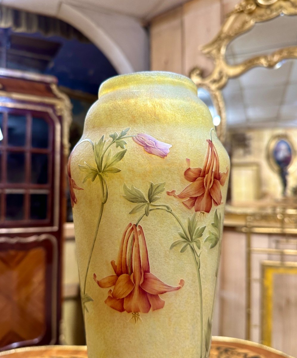 Daum Nancy - Important Vase Aux Ancolies De 53 Cm D’époque Art Nouveau, Pâte De Verre-photo-3