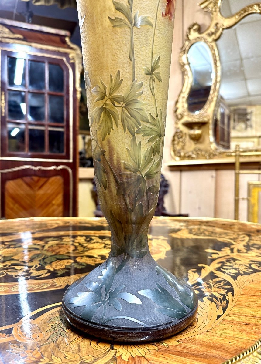 Daum Nancy - Important Vase Aux Ancolies De 53 Cm D’époque Art Nouveau, Pâte De Verre-photo-2