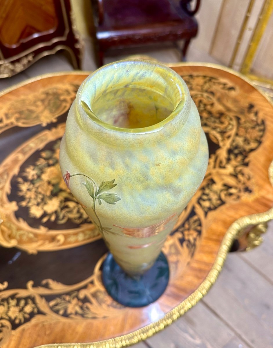 Daum Nancy - Important Vase Aux Ancolies De 53 Cm D’époque Art Nouveau, Pâte De Verre-photo-4