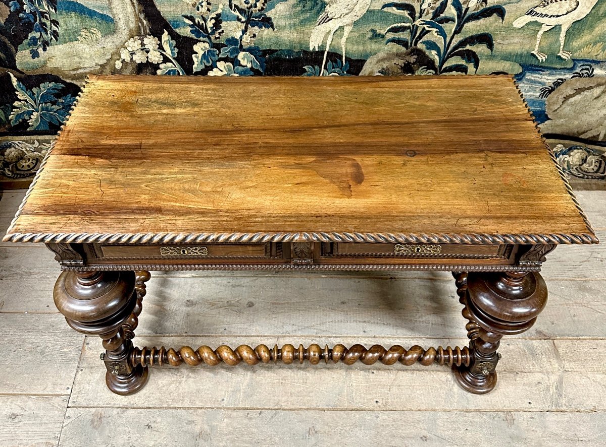 Rosewood Desk Table. Portuguese Work In 19th Century Turned Wood In 17th Century Style-photo-2