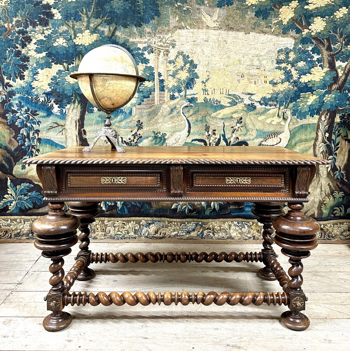 Rosewood Desk Table. Portuguese Work In 19th Century Turned Wood In 17th Century Style