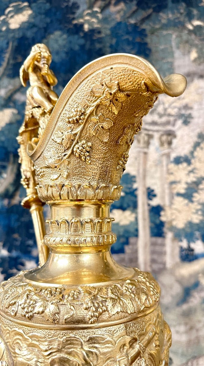 Paire D´aiguières En Bronze Doré à Décor De Grappes De Vignes, Raisins, époque Napoléon III-photo-5