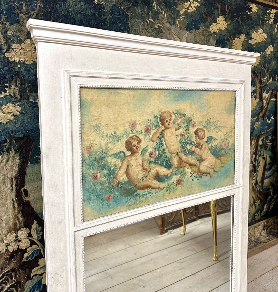Fireplace Trumeau In White Lacquered Wood, Late 19th Century, Louis XVI Style-photo-3