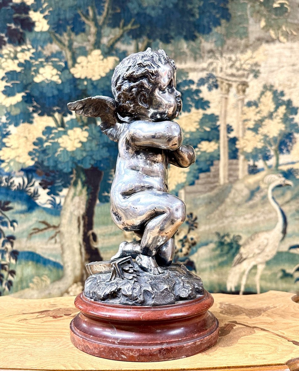 Louis Kley - Bronze Au Cupidon à Patine Argentée Daté 1877, Salon-photo-4