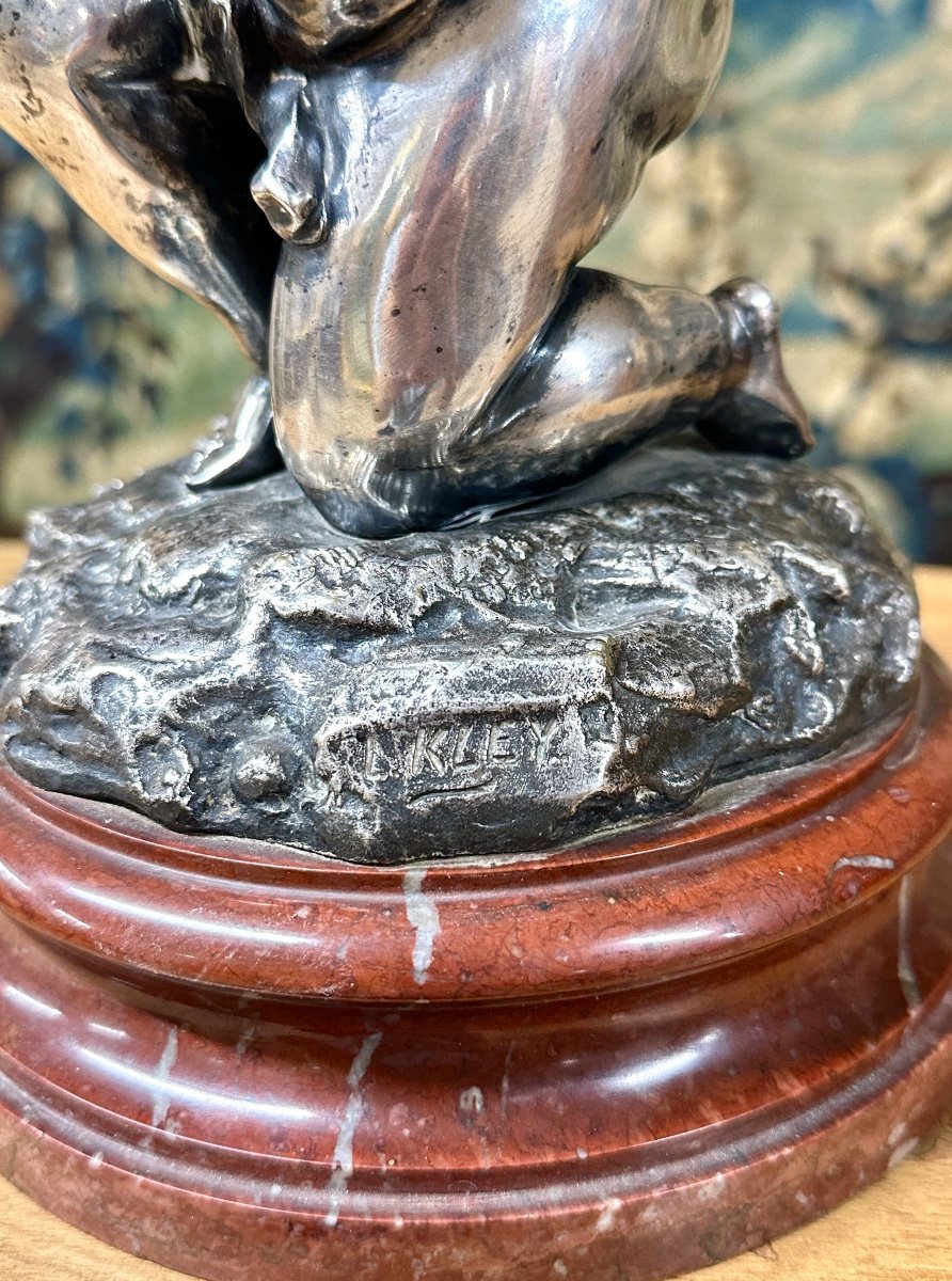 Louis Kley - Bronze Au Cupidon à Patine Argentée Daté 1877, Salon-photo-1