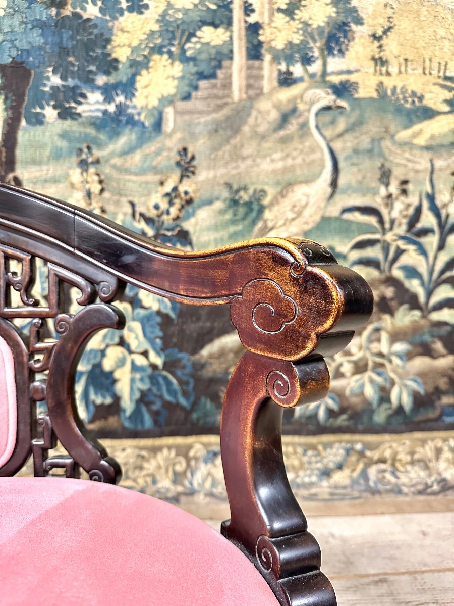 Japanese Office Chair In Carved Wood In The Style Of Viardot-photo-4