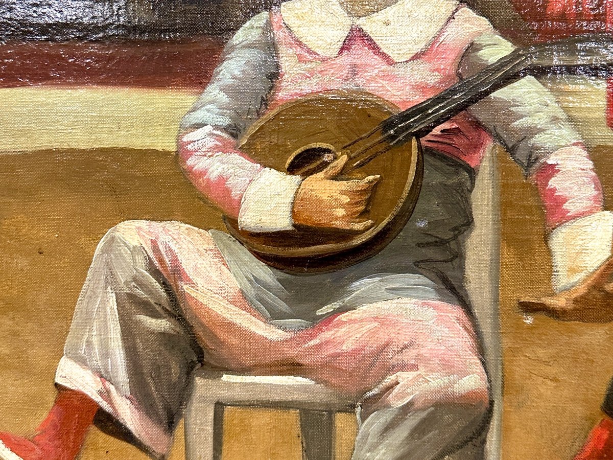 Joseph Faverot (1862-1915) - Les Clowns Musiciens Au Cirque, Huile Sur Toile Fin XIXème Siècle-photo-3