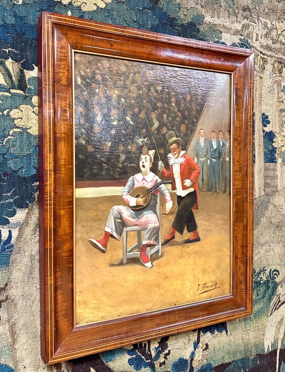 Joseph Faverot (1862-1915) - Les Clowns Musiciens Au Cirque, Huile Sur Toile Fin XIXème Siècle-photo-6