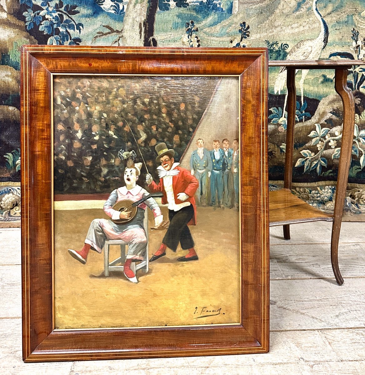 Joseph Faverot (1862-1915) - Les Clowns Musiciens Au Cirque, Huile Sur Toile Fin XIXème Siècle