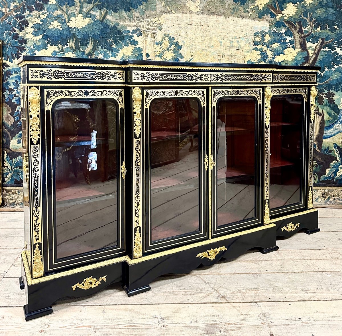 Large Sideboard Or Low Library In Boulle Marquetry, Blackened Wood, Napoleon III Period-photo-2