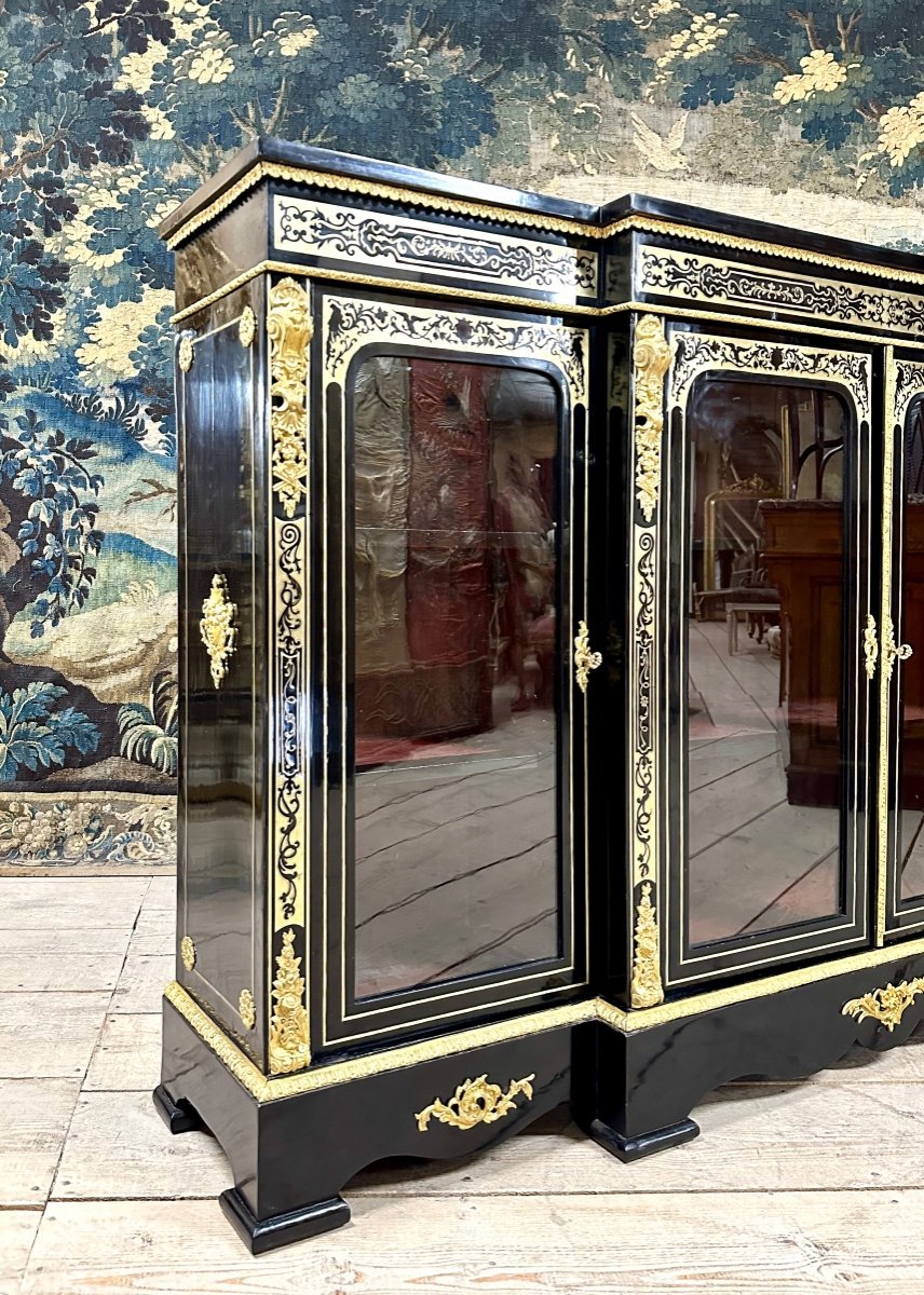 Large Sideboard Or Low Library In Boulle Marquetry, Blackened Wood, Napoleon III Period-photo-1