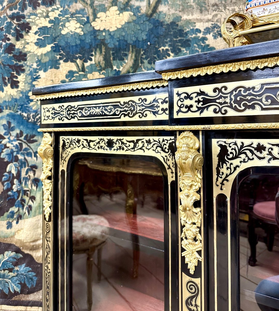 Large Sideboard Or Low Library In Boulle Marquetry, Blackened Wood, Napoleon III Period-photo-2