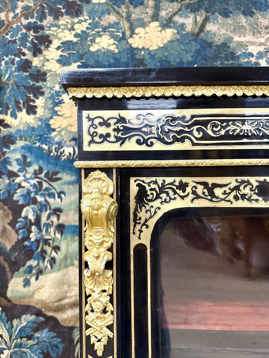Large Sideboard Or Low Library In Boulle Marquetry, Blackened Wood, Napoleon III Period-photo-8