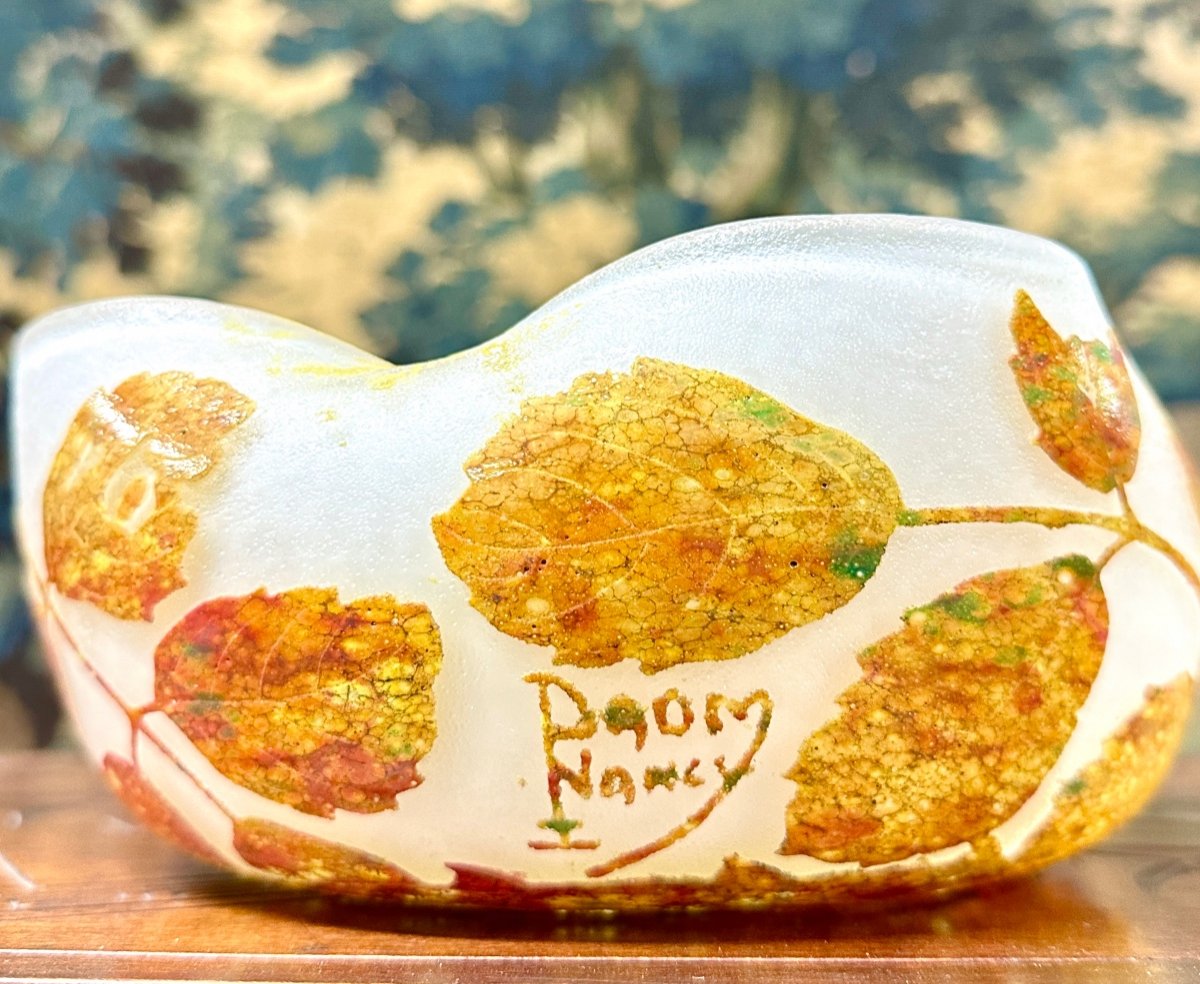 Daum Nancy - Grande Coupe Polylobée Aux Feuilles De Frêne Dégagé à L’acide, époque Art Nouveau-photo-4