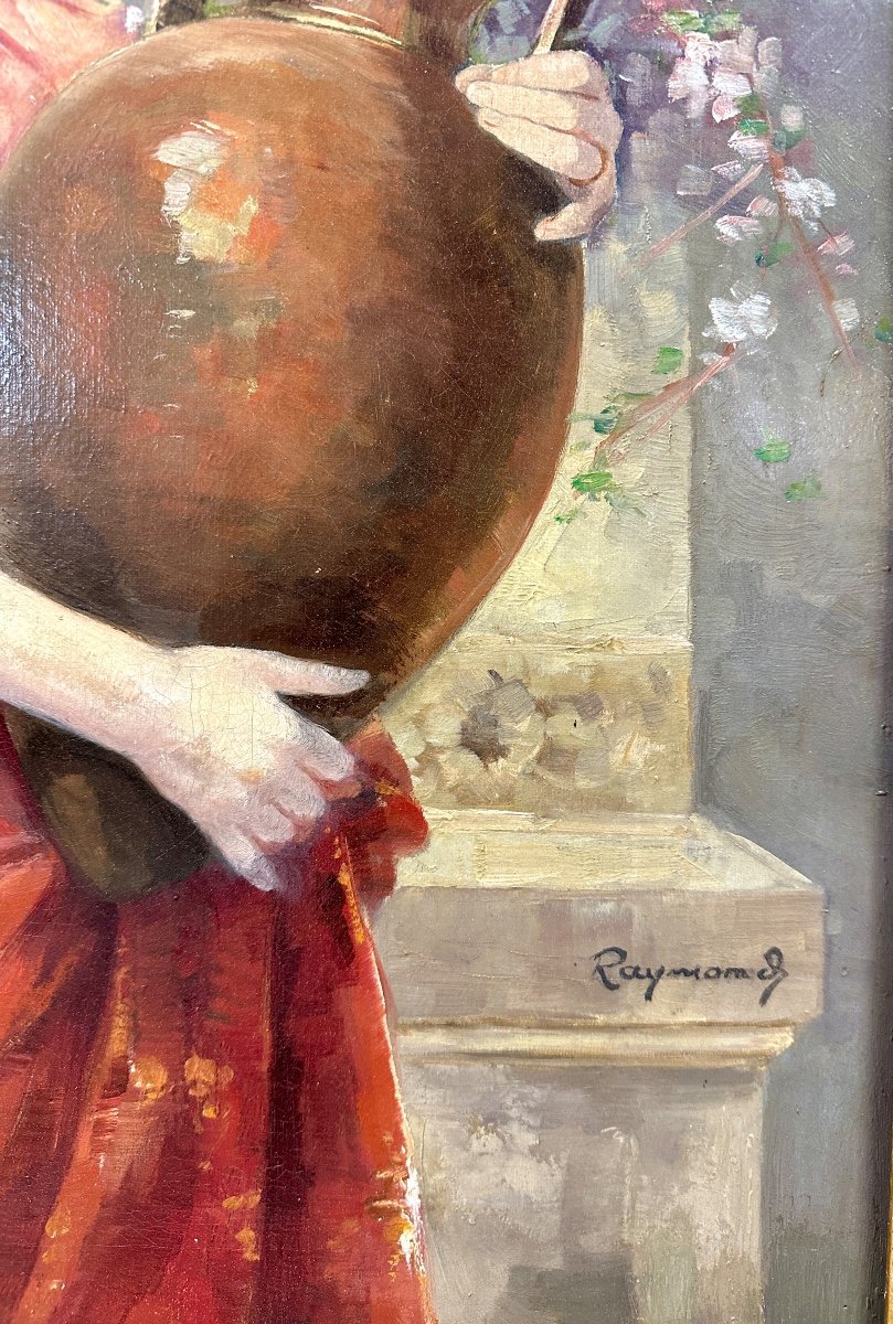 Casimir Raymond -portrait Of Woman With Bouquet, Oil On Canvas Circa 1900. Art Nouveau.-photo-3