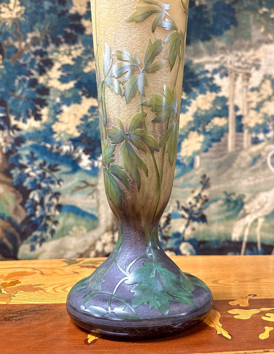 Daum Nancy - Important Vase With Columbines, 53 Cm, Art Nouveau Period, Glass Paste-photo-1