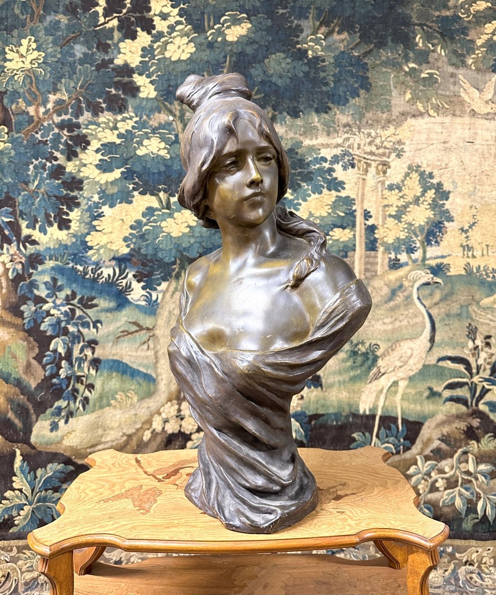 Alphonse - Henri Nelson And Friedrich Goldscheider, Terracotta Bust Of A Woman, Art Nouveau