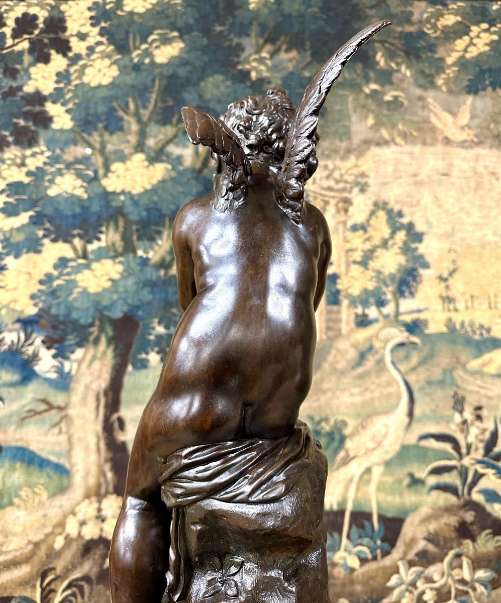 Charles Gabriel Lemir - Cupid Or Love Bending His Bow, Bronze Statue With Brown Patina-photo-5