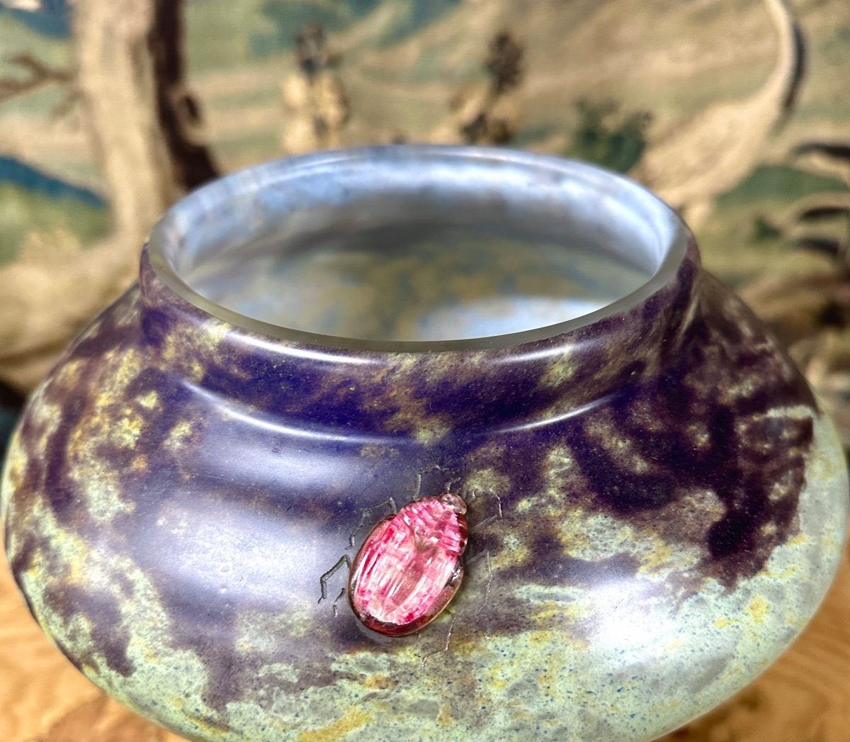 Daum Nancy - Vase Or Cup With Beetles In Cabochons, Art Deco Period, Insects-photo-1