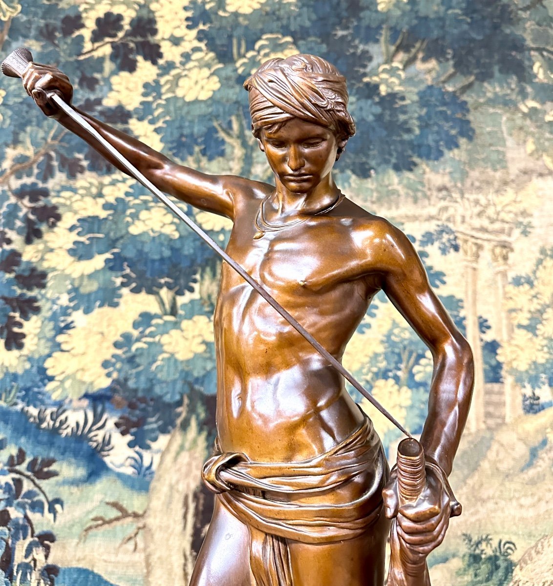 Proantic Antonin Mercié David Et Goliath, Bronze à Patine Brune D