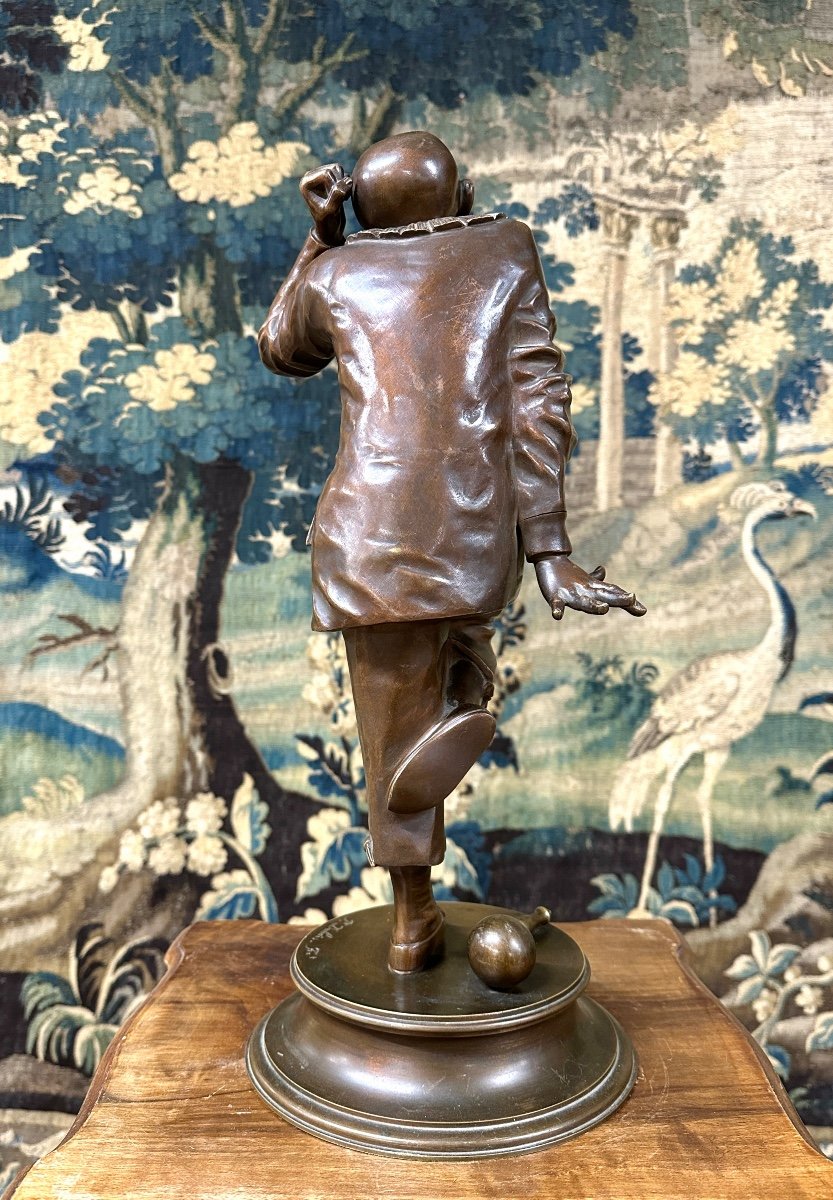 Paul Dubois - Bronze Sculptor Of A Clown Or Jester, Brown Patina, Napoleon III Period-photo-7