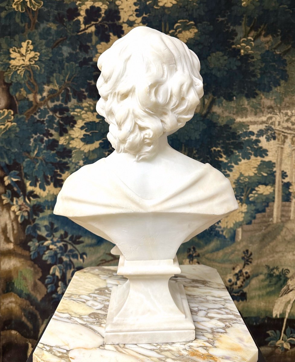 Bust Of A Young Woman In Alabaster, Circa 1900, Signed A Del Perrugia-photo-2