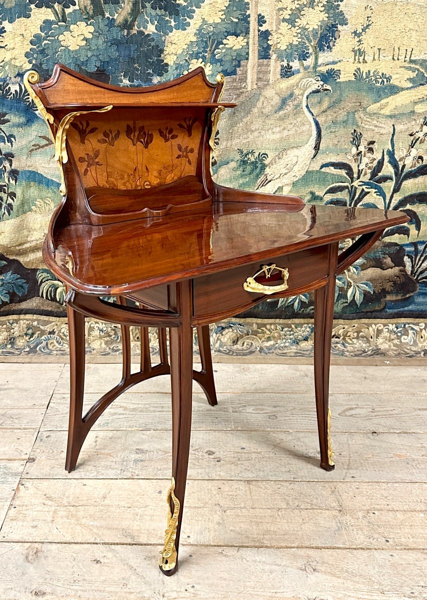Louis Majorelle - Rare Lady's Desk In Marquetry And Gilt Bronze, Circa 1900, Art Nouveau-photo-2