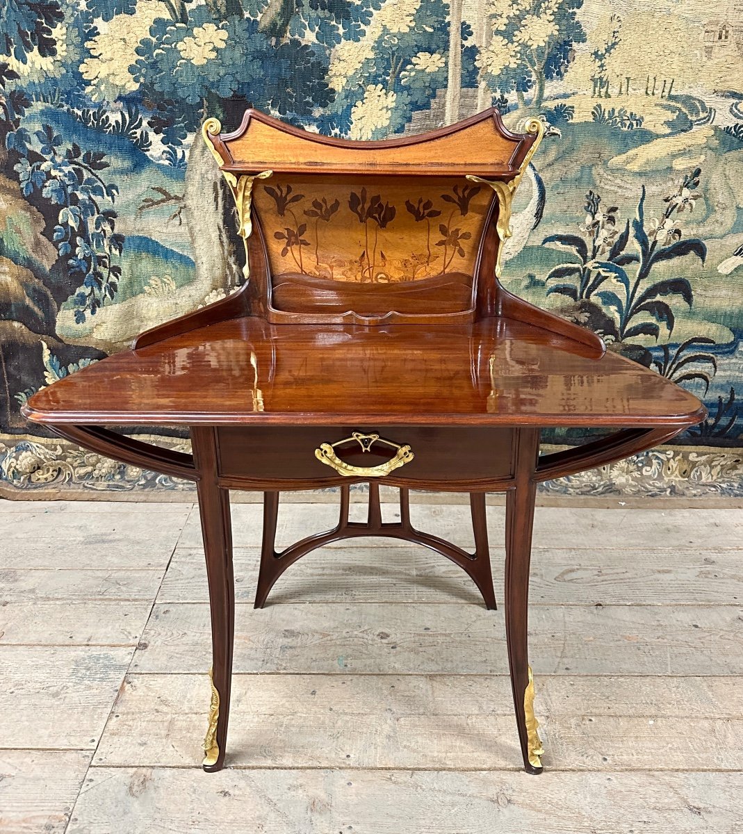 Louis Majorelle - Rare Lady's Desk In Marquetry And Gilt Bronze, Circa 1900, Art Nouveau