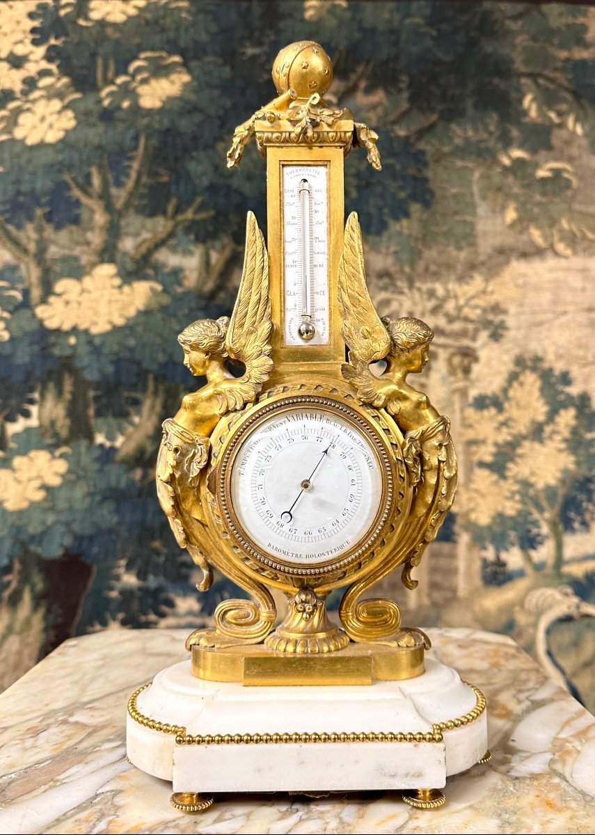 Baromètre Thermomètre De Table En Bronze Doré D’époque Napoléon III-photo-4