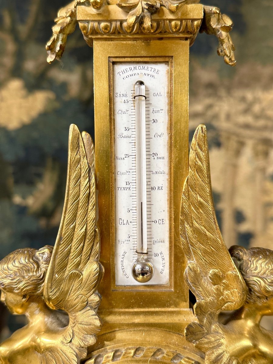 Baromètre Thermomètre De Table En Bronze Doré D’époque Napoléon III-photo-1