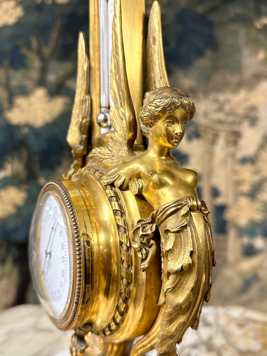 Baromètre Thermomètre De Table En Bronze Doré D’époque Napoléon III-photo-2