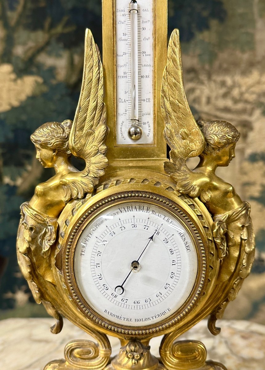 Baromètre Thermomètre De Table En Bronze Doré D’époque Napoléon III-photo-7