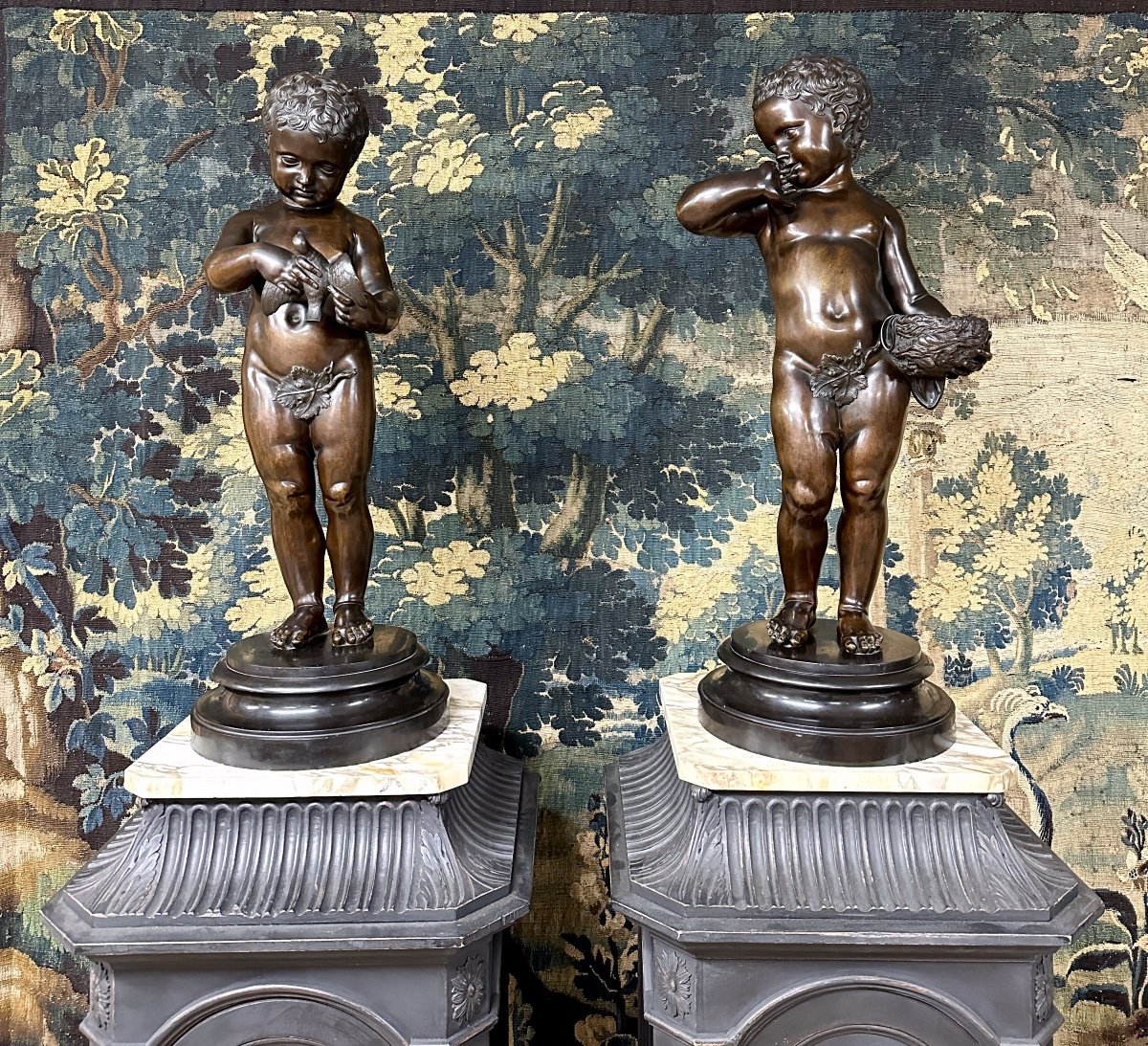 d'Après Jean Baptiste Pigalle - Paire Sculptures De Bébés En Bronze, Epoque XIXème Siècle -photo-2