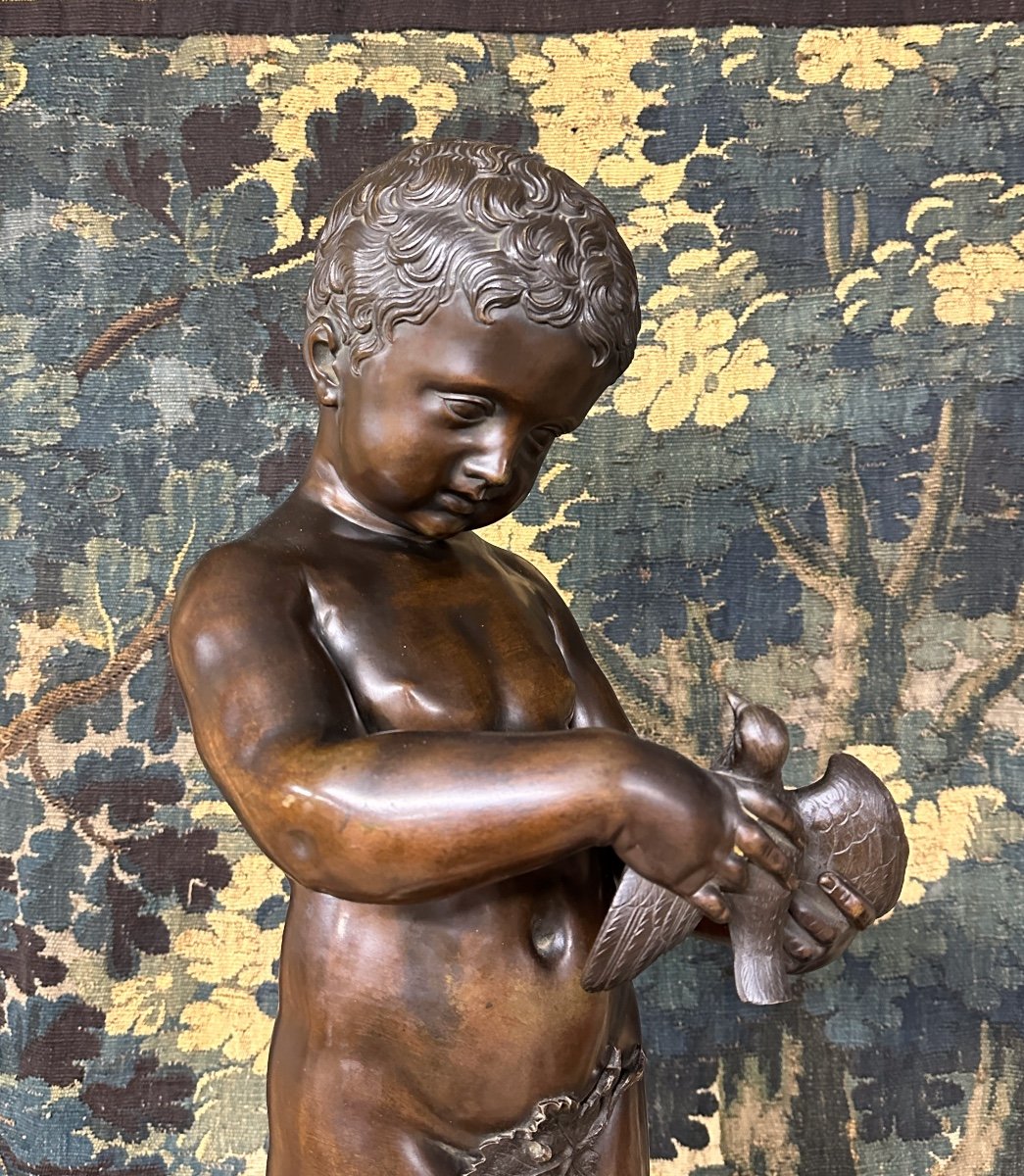 d'Après Jean Baptiste Pigalle - Paire Sculptures De Bébés En Bronze, Epoque XIXème Siècle -photo-2
