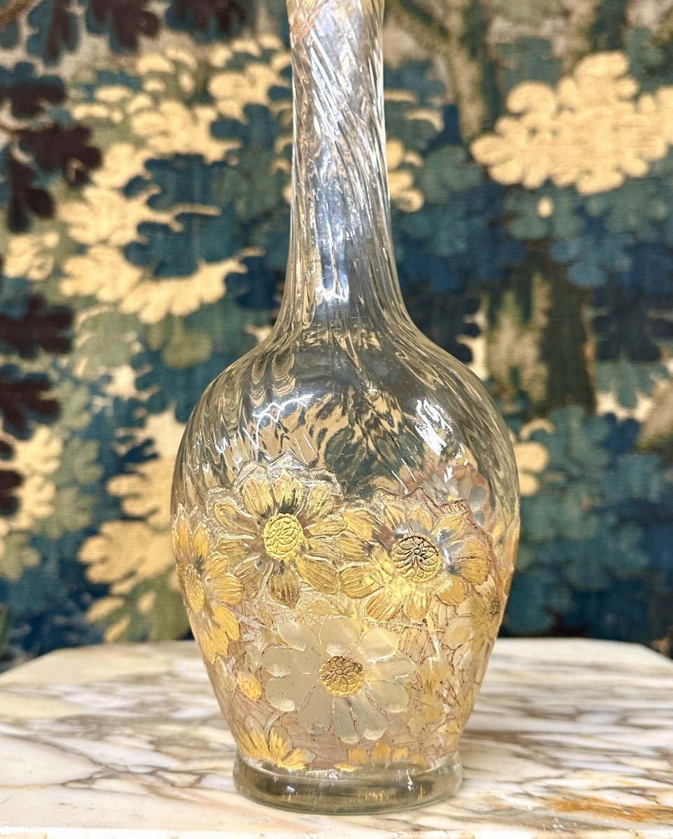 Cristallerie Emile Gallé - Vase With Enamel Decoration Of Daisies And Spider. Art Nouveau-photo-3