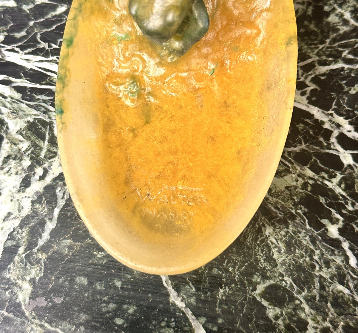 Amalric Walter - Art Nouveau Glass Paste Frog Pocket Tray-photo-2
