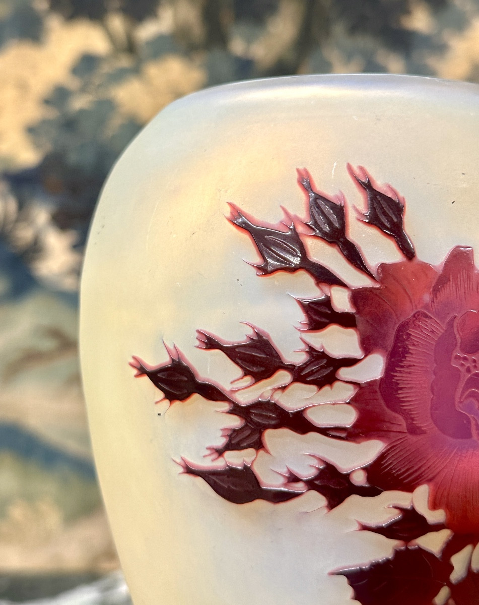 émile Gallé - Flared Vase With Rose Decor, Art Nouveau Glass Paste-photo-5
