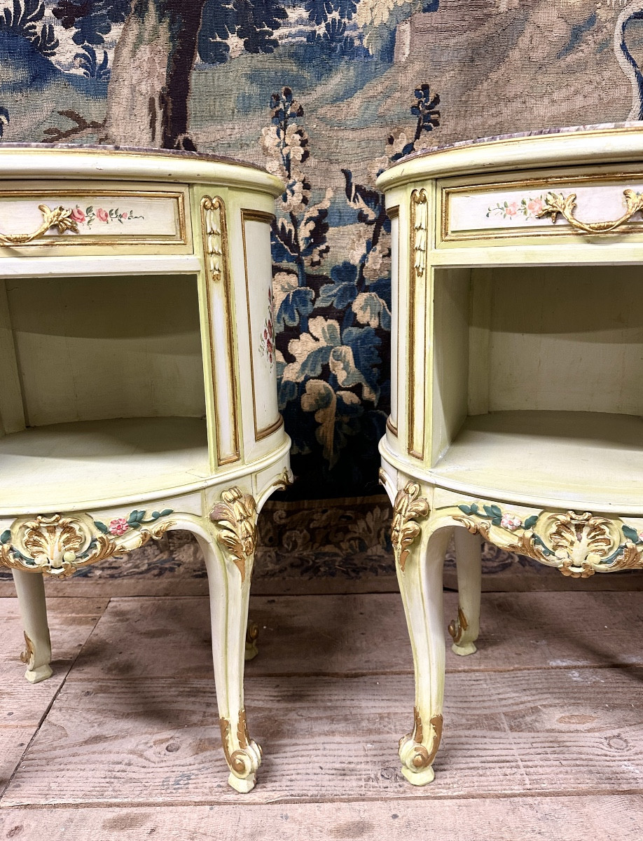 Pair Of Italian Lacquered Wood Bedside Tables, Early 20th Century. Louis XV Style-photo-2
