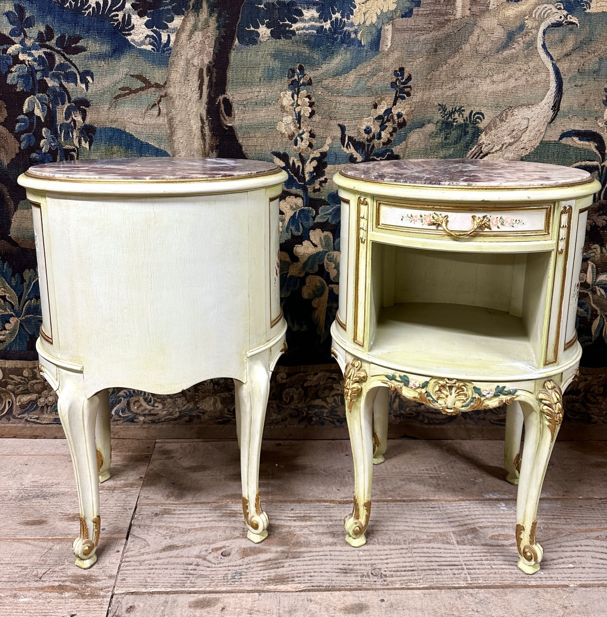 Pair Of Italian Lacquered Wood Bedside Tables, Early 20th Century. Louis XV Style-photo-4