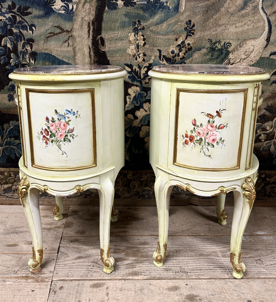 Pair Of Italian Lacquered Wood Bedside Tables, Early 20th Century. Louis XV Style-photo-6