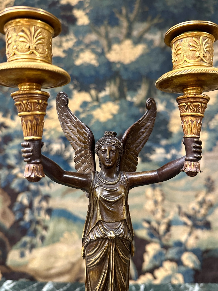 Pair Of Candelabras With Victories Or Winged Women In Gilt Bronze, Empire Period, Napoleon I -photo-6