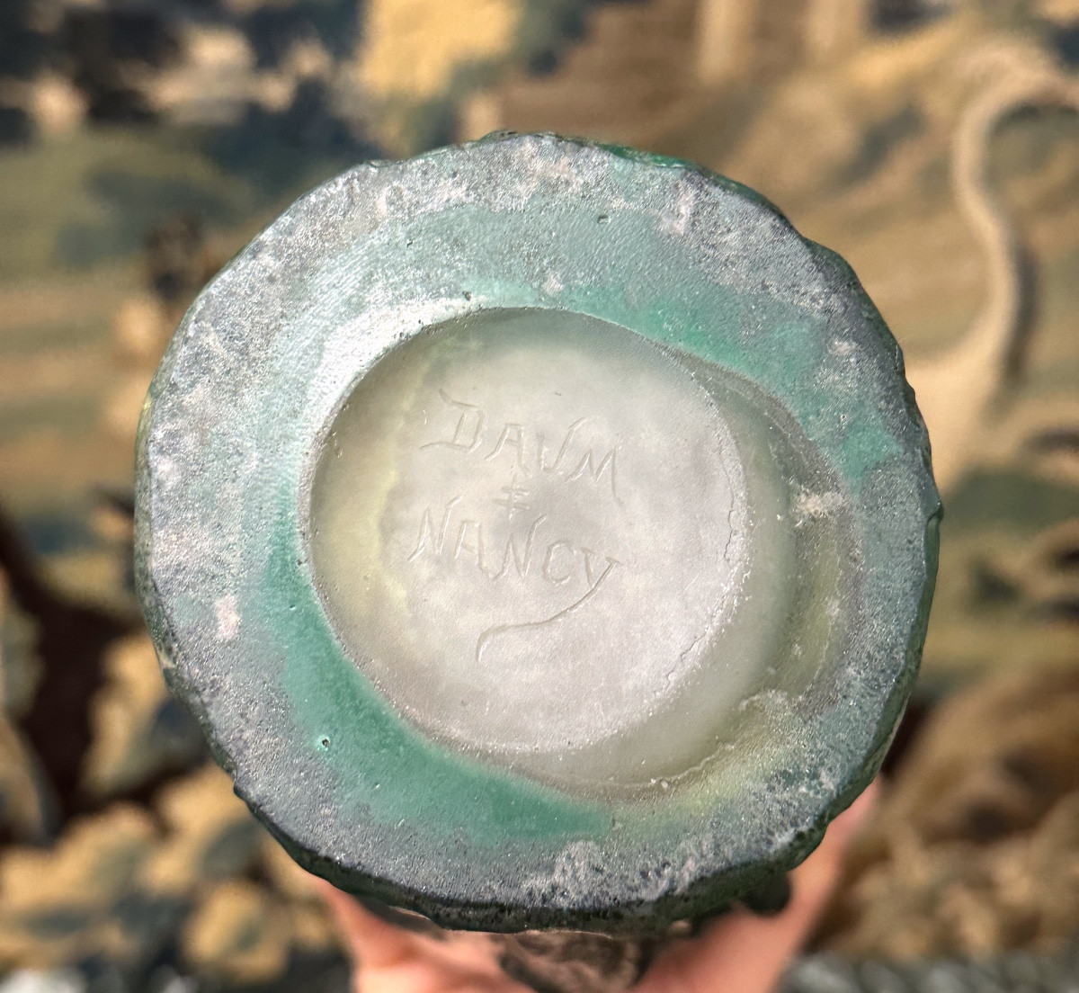 Daum Blown-molded With A Decoration Of Trees In Front Of A Landscape, Art Nouveau Glass Paste-photo-4