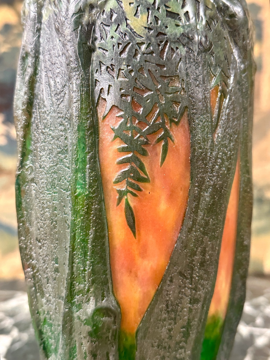 Daum Blown-molded With A Decoration Of Trees In Front Of A Landscape, Art Nouveau Glass Paste-photo-5